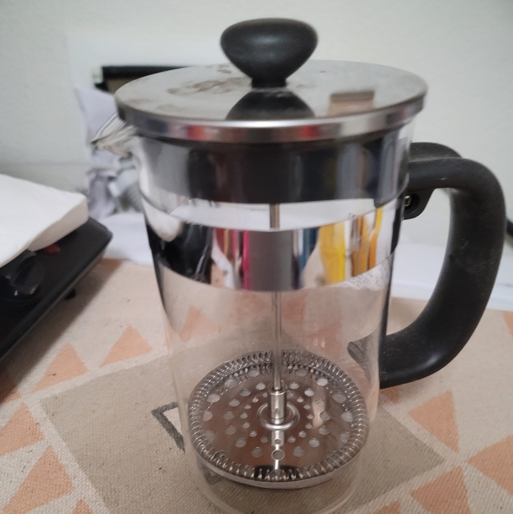 Stainless Steel and Black French Press Coffee Maker